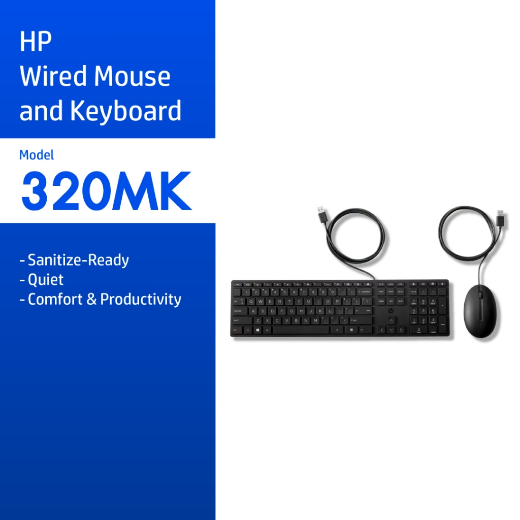 HP 320MK Wired Desktop Mouse and Keyboard- Black  | ชุดเม้าส์+คีย์บอร์ด