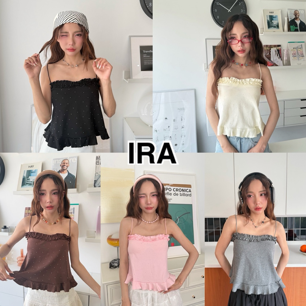 BY IRA (2025-109) Bling Bling Top พร้อมส่ง  ✨❄️ สายเดี่ยวติดเพชรทั้งตัวสายยางยืดน่ารักมากๆ ชายระบาย