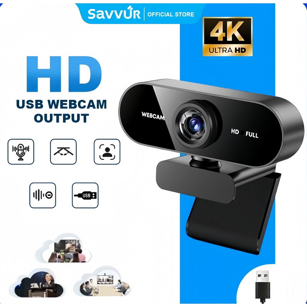 Savvur Webcam 4K พร้อมไมค์ในตัว ไม่ต้องลงไดรเวอร์ USB ปรับ 360องศา กล้องติดคอม
