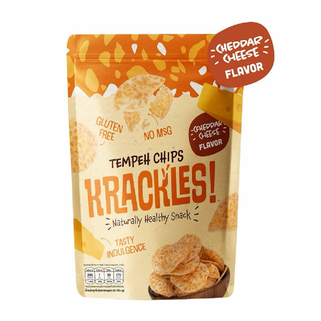Krackles Tempeh Chips Cheddar Cheese Flavor 50g ขนมเทมเป้แผ่นกรอบ รสเชดดาร์ชีส