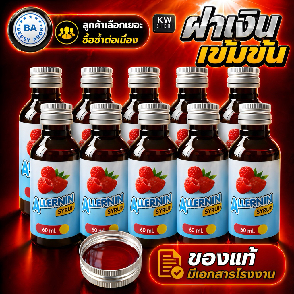 ALLERNIN ฝาเงิน 5 ดาว ของแท้ 60ml น้ำหวานเข้มข้น SYRUP ฝาเงินแท้ พร้อมส่ง (❌สั่งครั้งแรก❌ 4ขวดขึ้นไป งดเก็บปลายทาง)