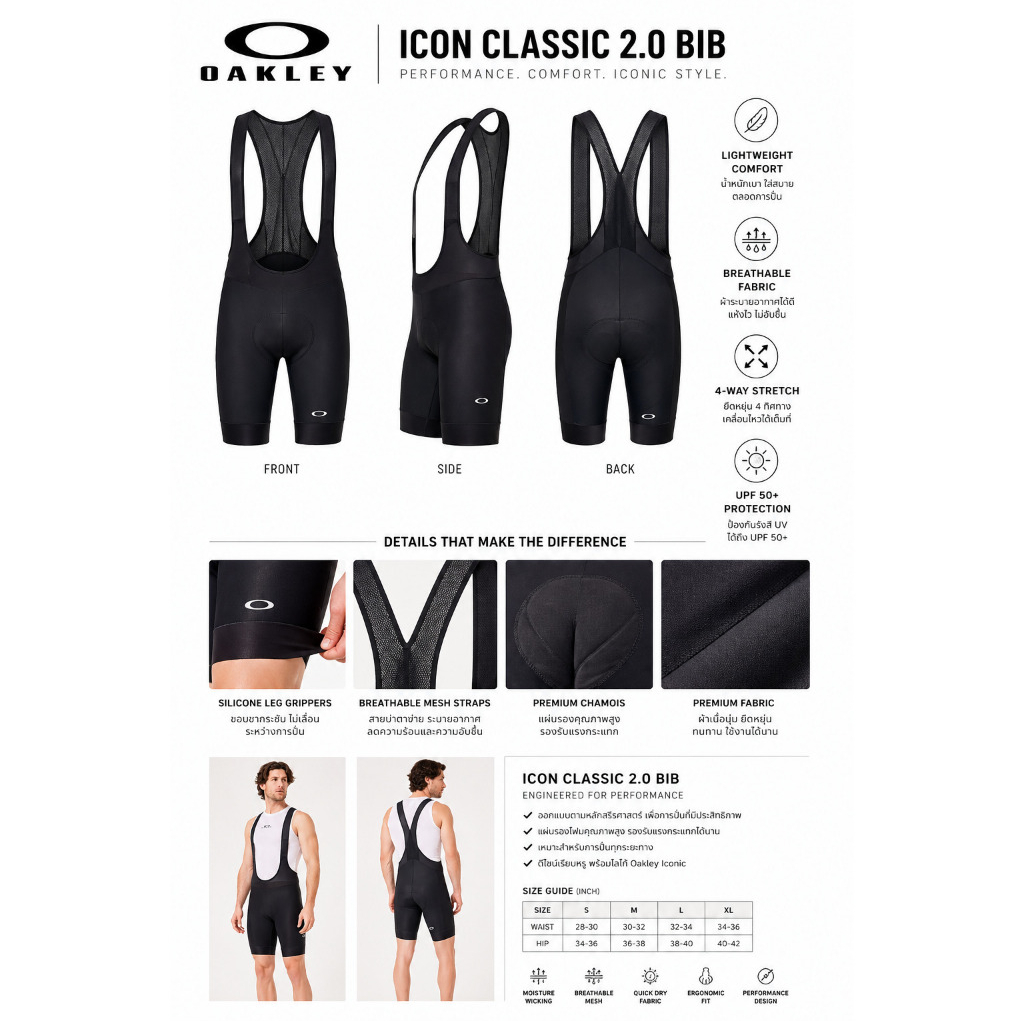 กางเกงจักรยาน เอี๊ยมจักรยาน O Icon Classic 2.0 Bib Short เบา สบาย เป้าชามัวร์