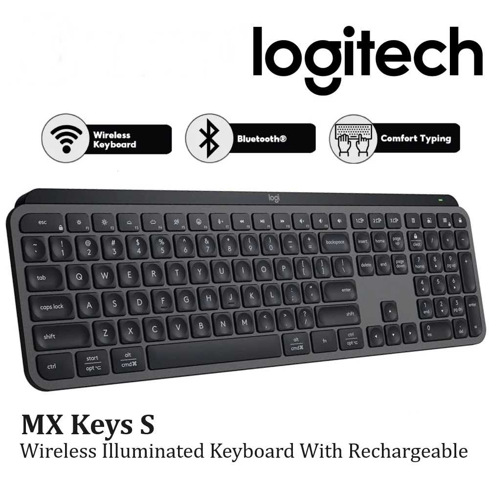 คีย์บอร์ดไร้สาย LOGITECH MX KEYS S WIRELESS KEYBOARD - WHITE-BACKLIT (EN/TH) GRAPHITE