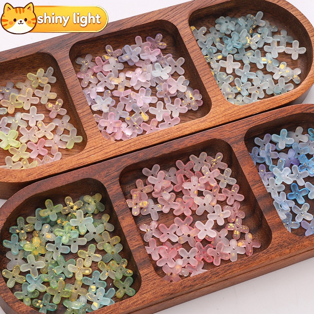 ลูกปัดดอกไม้ 4 กลีบอะครีลิคใสแต้มทอง 9 มม. 80 ชิ้นต่อแพ็ค อุปกรณ์ DIY ทำสร้อยข้อมือ เครื่องประดับ