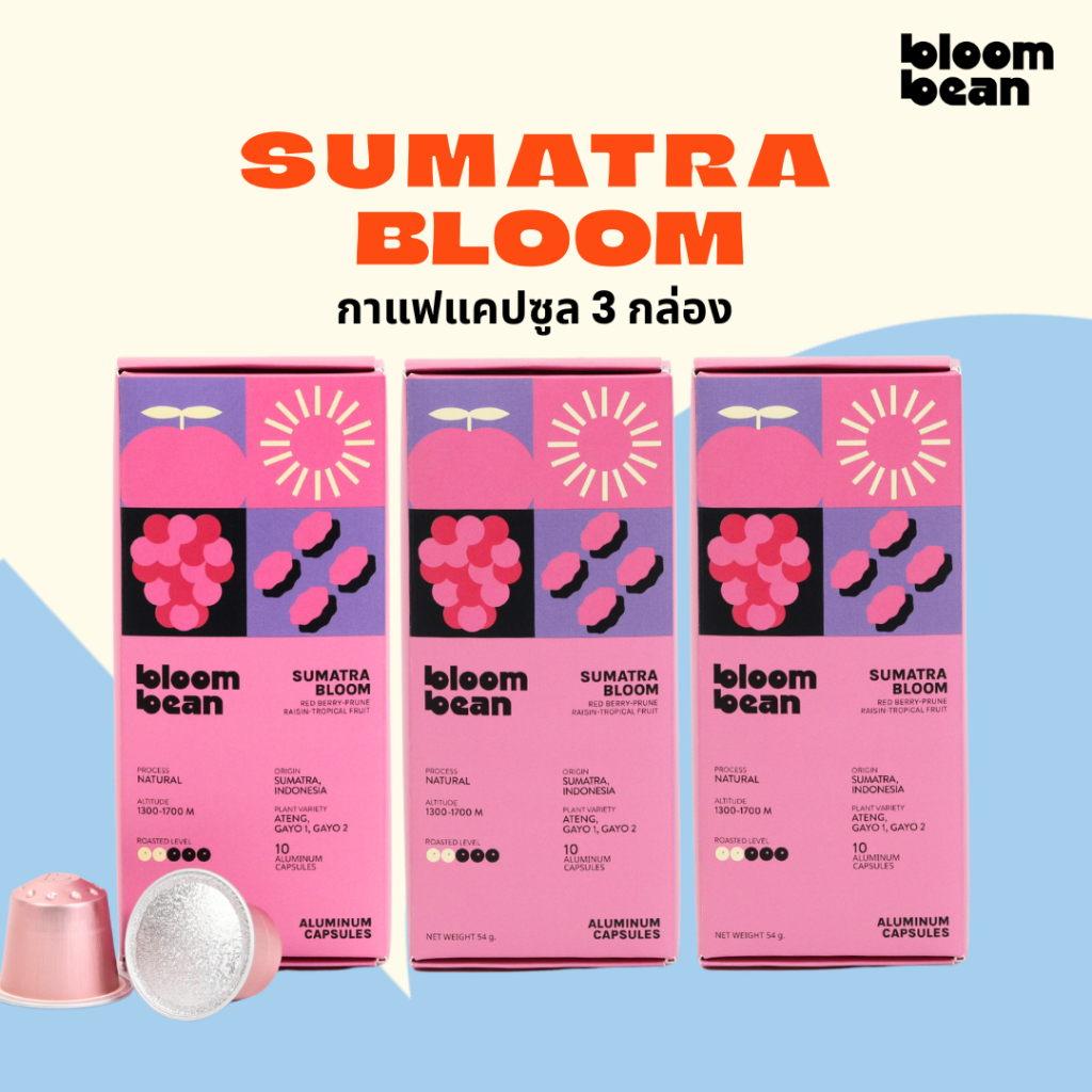 เซ็ท 1 เดือน(30 capsule) กาแฟแคปซูล Bloom Bean -  Sumatra Bloom - จัดจ้าน หวานละมุน กาแฟคั่วอ่อนสายพ