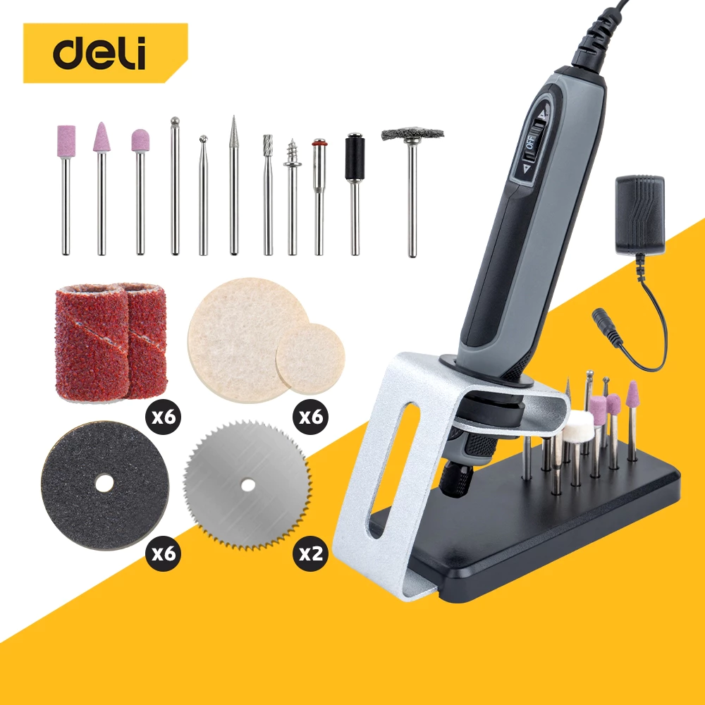 Deli ชุดเครื่องเจียรไฟฟ้ามินิ เครื่องมืออเนกประสงค์ เครื่องมือแกะสลัก มอเตอร์Mabuchi งานแฮนด์คราฟต์ straight grinder