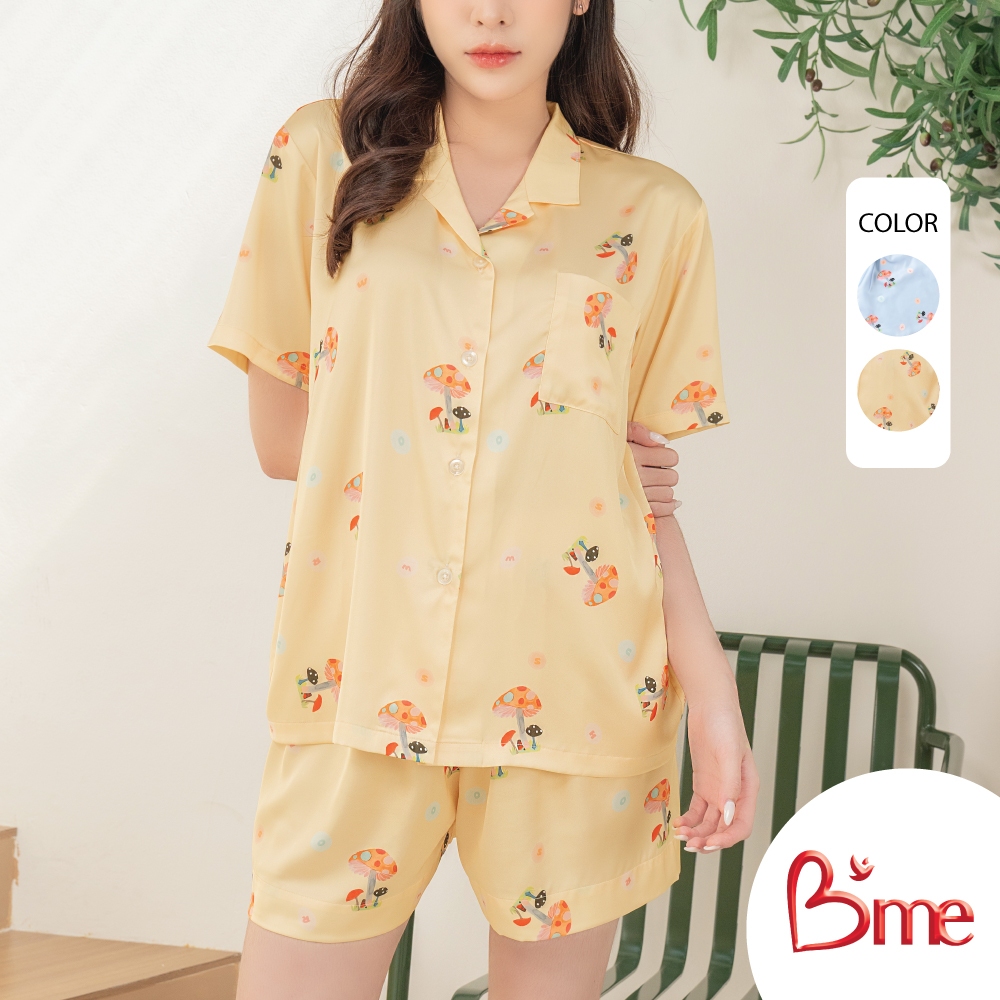 B'me ชุดนอนเสื้อแขนสั้นพร้อมกางเกงขาสั้น คอฮาวาย รุ่น ME8804 (New M.5) มี 4 สี สีชมพู สีเขียว สีเหลือง สีฟ้า