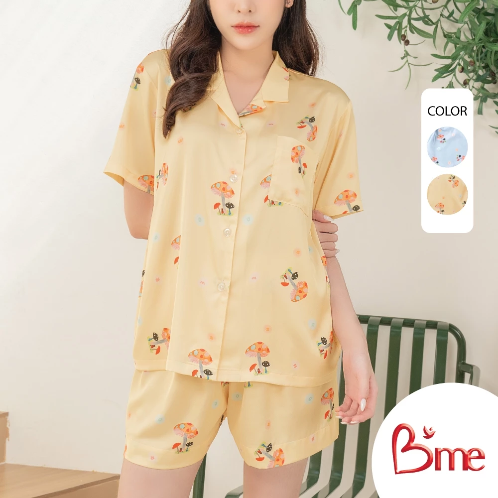 B'me ชุดนอนเสื้อแขนสั้นพร้อมกางเกงขาสั้น คอฮาวาย รุ่น ME8804 (New M.5) มี 4 สี สีชมพู สีเขียว สีเหลือง สีฟ้า