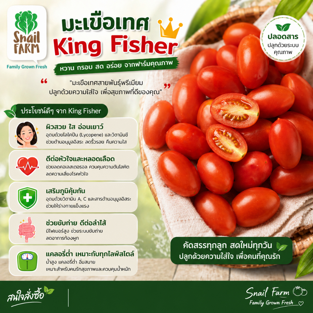 มะเขือเทศพันธุ์ King Fisher กรอบ หวานน้อย สดอร่อย จาก Snail Farm