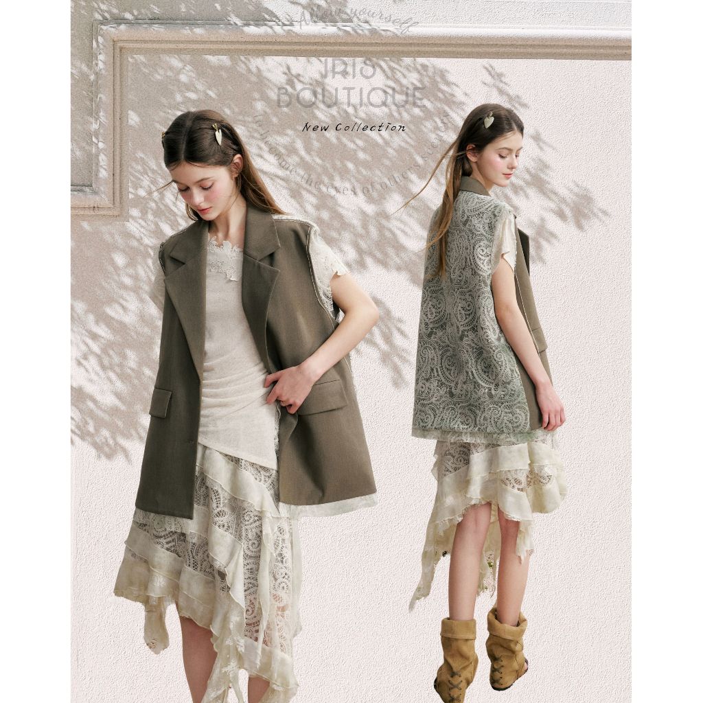 Original Design IRIS BOUTIQUE Spring 2 IV73890Lace-Back Tailored Vest Vestแขนกุดทรงเทเลอร์แต่งลูกไม้ด้านหลังและชายเสื้อ