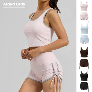 Araya Lady เสื้อผ้ากีฬาผู้หญิง เสื้อกล้ามกีฬา กางเกงขาสั้นเชือกรูด (เสื้อกล้าม JYMB110) / (กางเกง JYMA119) #แยกขายนะคะ