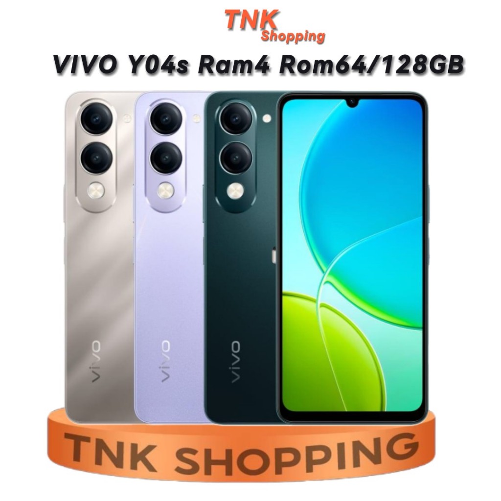 VIVO Y04S Ram4 Rom64/128GB แบตเตอรี่6000 mAh พร้อมชาร์จไว 15W กันน้ำกันฝุ่นมาตรฐาน IP64 รับประกันศูนย์ไทย