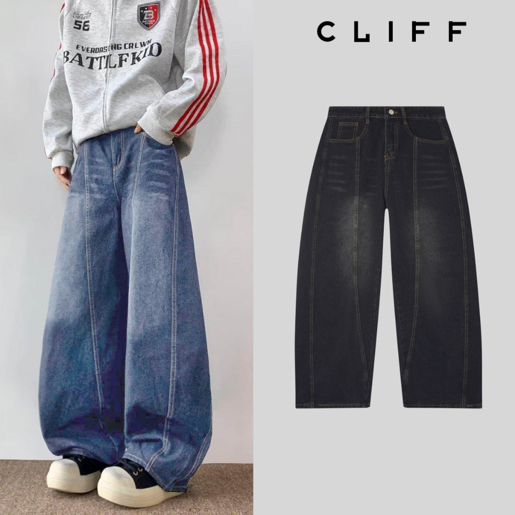 CLIFF กางเกงยีนส์วินเทจเอวสูง สไตล์ย้อนยุค ทรงสวย พักผ่อนได้ทุกโอกาส ใส่ได้ทั้งชายและผู้หญิง