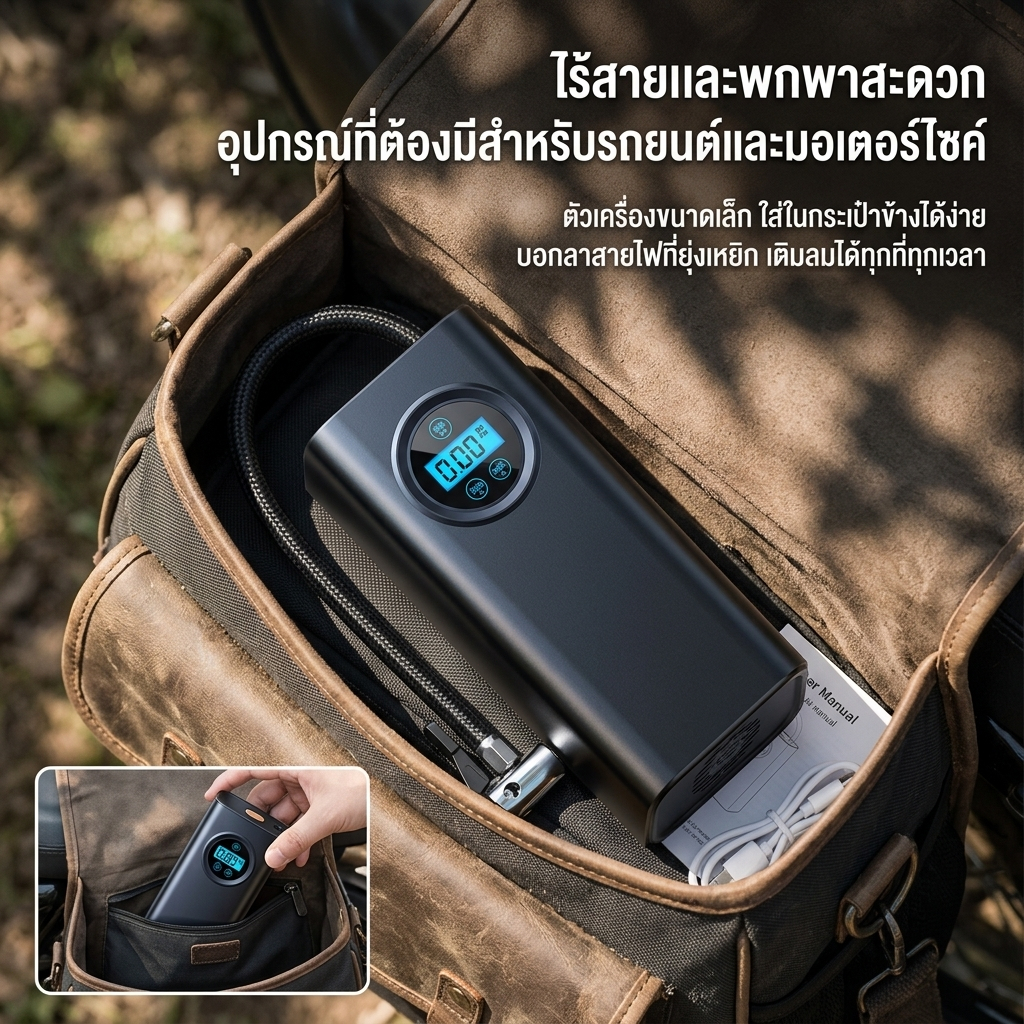 ปั้มลมพกพา ปั้มลมไฟฟ้า ที่สูบลมจักรยาน ที่เติมลม USB จอLED เครื่องเติมลมอัต การวัดแรงด ชาร์จไฟได้ รูปที่ 7