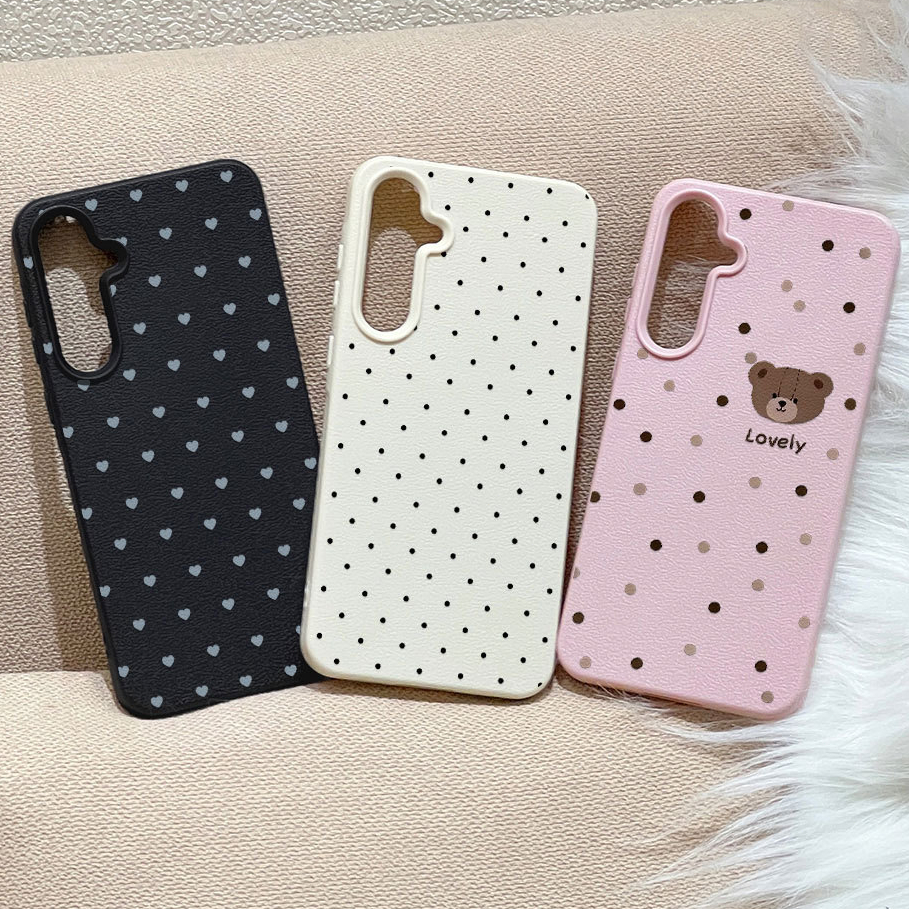 เคสมือถือ For Samsung S26 UItra A17 A07 A06 A16 A15 A26 A35 A36 A53 A54 A55 A56 S24 ลายจุดเรียบง่ายLeather เคสโทรศัพท์