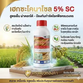เฮกซะโคนาโซล 1000cc. ตราแมวทองคำ สารป้องกันกำจัดโรคพืช กำจัดโรคใบไหม้ เมล็ดด่าง ใบจุดในกล้วยไม้ แอนแทรคโนสในทุเรียน