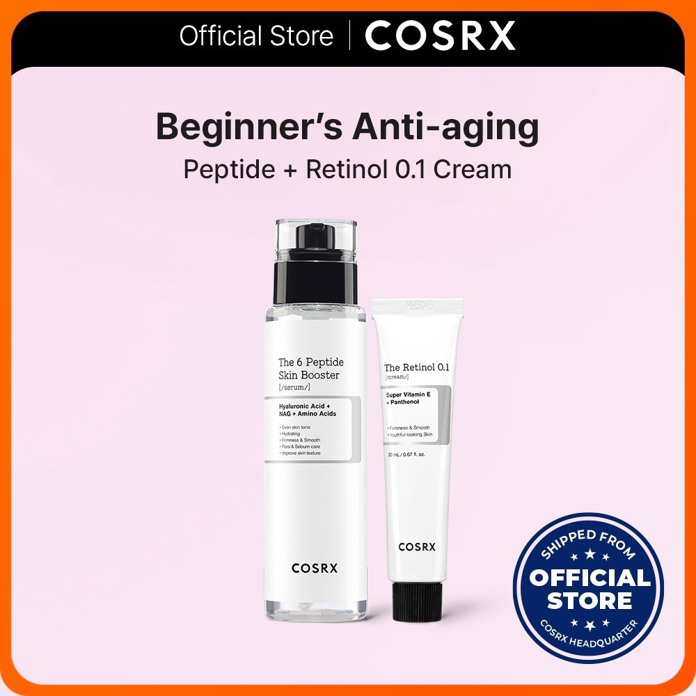 COSRX The Retinol 0.1 Cream 20ml+COSRX The 6 peptide skin booster serum 150ml เซรั่มบูสเตอร์ผิวเปปไทด์ 6 ชนิด