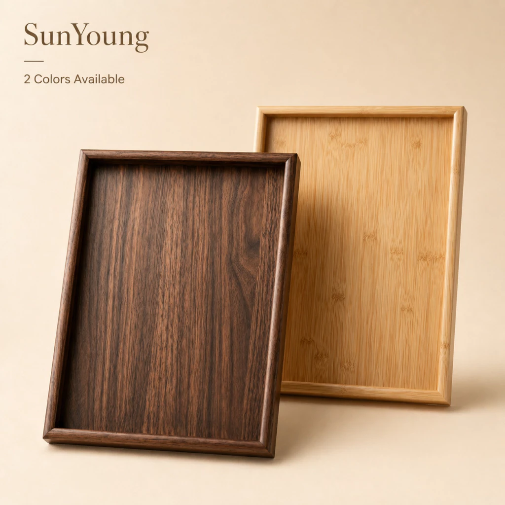 SunYoung ถาดไม้ 🪵 ถาดเสิร์ฟชา ถาดรองแก้ว ถาดรองชามมัทฉะ ถาดวางของ สไตล์ญี่ปุ่น มี 2 สี