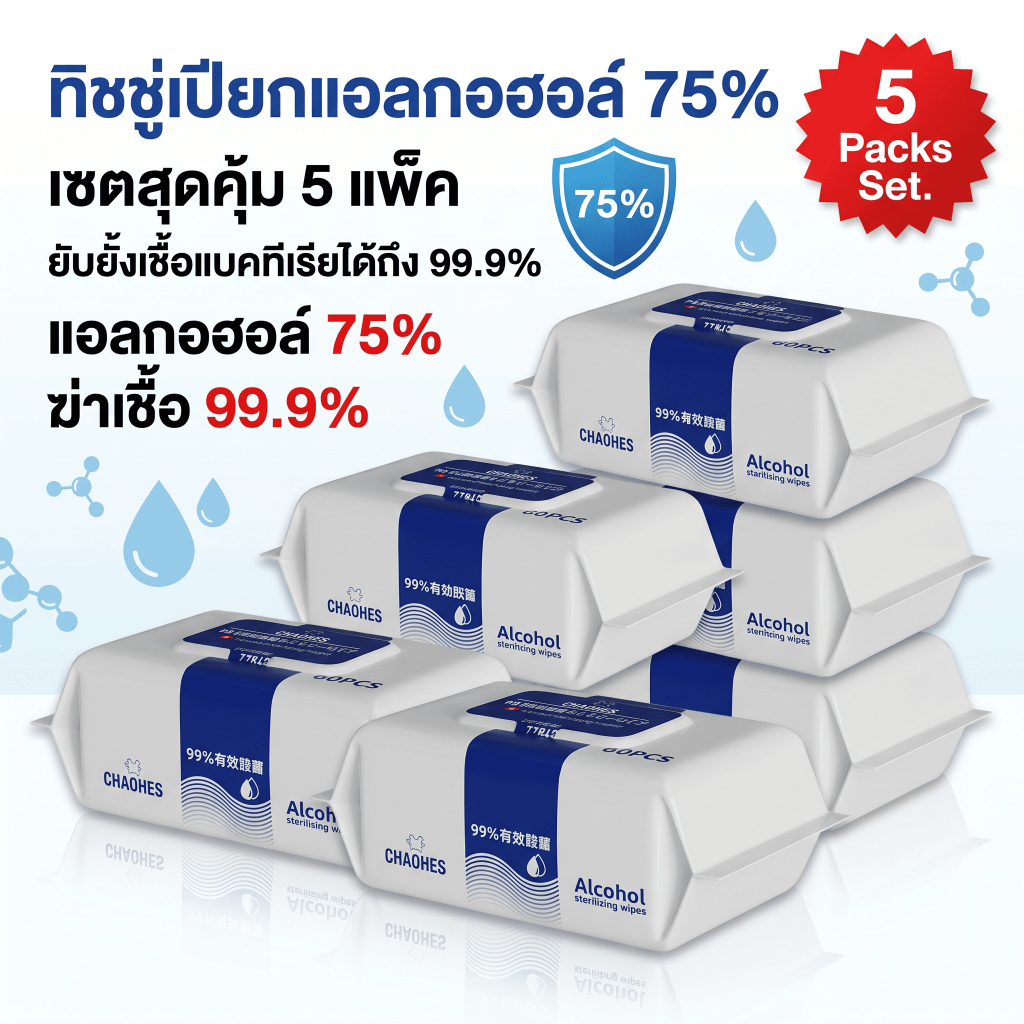 ทิชชู่เปียก แอลกอฮอล์75% เช็ดมือ พกพาสะดวก ทิชชู่ทำความสะอาดฆ่าเชื้อ สำหรับทุกวัน