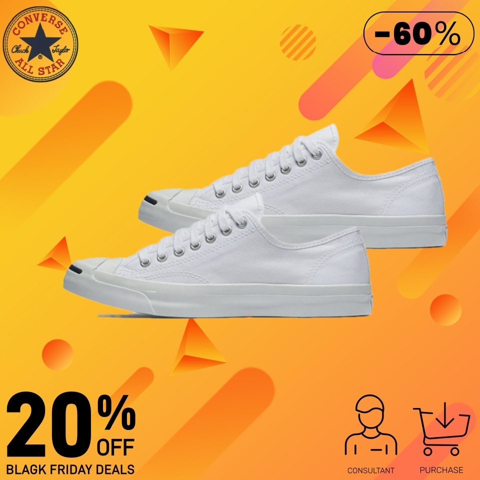 🔥100%Original🌟 CONVERSE JACK PURCELL COTTON รองเท้าผ้าใบ แจ็คสีขาว(with Box)