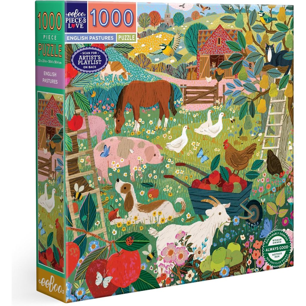 eeboo English Pastures 1000 Sq Puzzle จิ๊กซอว์รูปทุ่งหญ้าอังกฤษแบบ 1000 ชิ้น