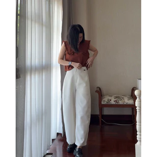 Hyde - Barrel 2.0 กางเกงผ้าลินินไม่ยับ ทรงบาเรลเอวสูง โกงส่วนสูง เก็บพุง ใส่แล้วขายาว (Linen Barrel Pants)