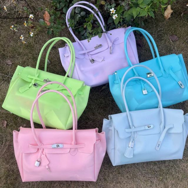 (มีพร้อมส่ง)Jelly Firkin Macaron PVC Handbag กระเป๋ายางใส่สะพายข้างสไตล์เจลลี่สีพาสเทล