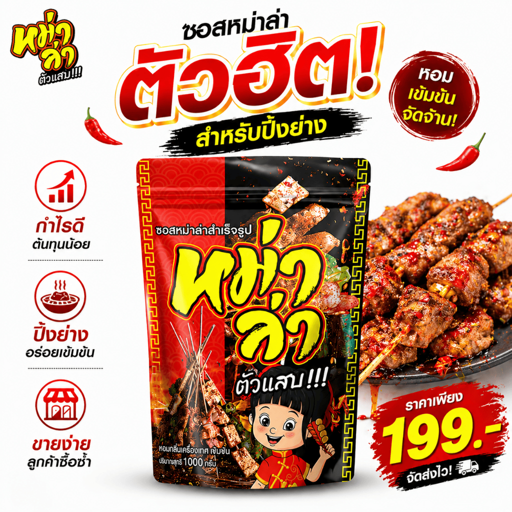 ซอสหม่าล่า ตัวแสบ (ซอสอย่างเดียว1000g+ชุดประถม) สูตรเผ็ดชา หอมเครื่องเทศ ใช้ได้ทันที