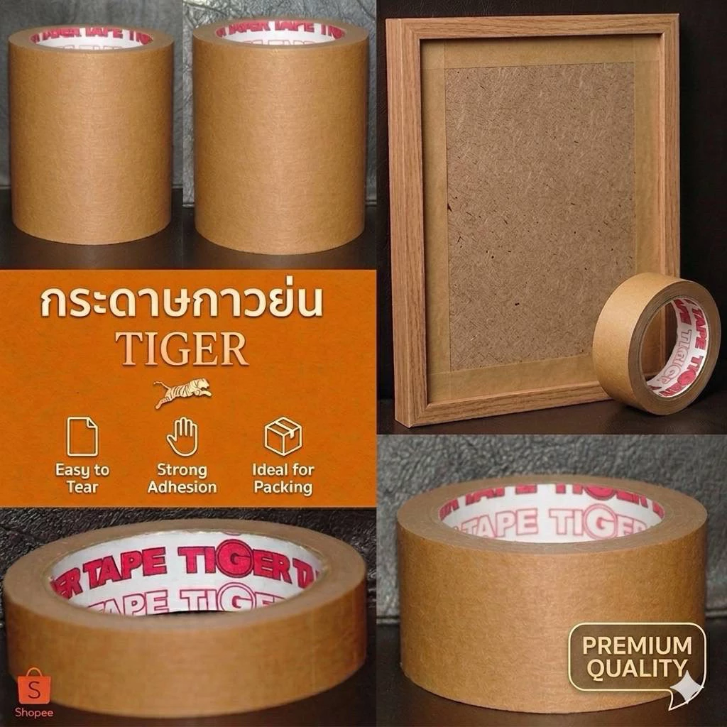 TIGER TAPE เทปกาวย่น กระดาษกาวย่น สีน้ำตาล (ขายยกแถว) เทปสีน้ำตาล อุปกรณ์เพื่อการบรรจุ