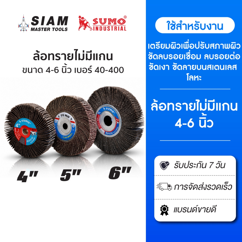 ล้อทรายไม่มีแกน ขนาด 4 นิ้ว 5 นิ้ว 6 นิ้ว (No.40-60-80-100-120-150-180-240-320-400) SUMO