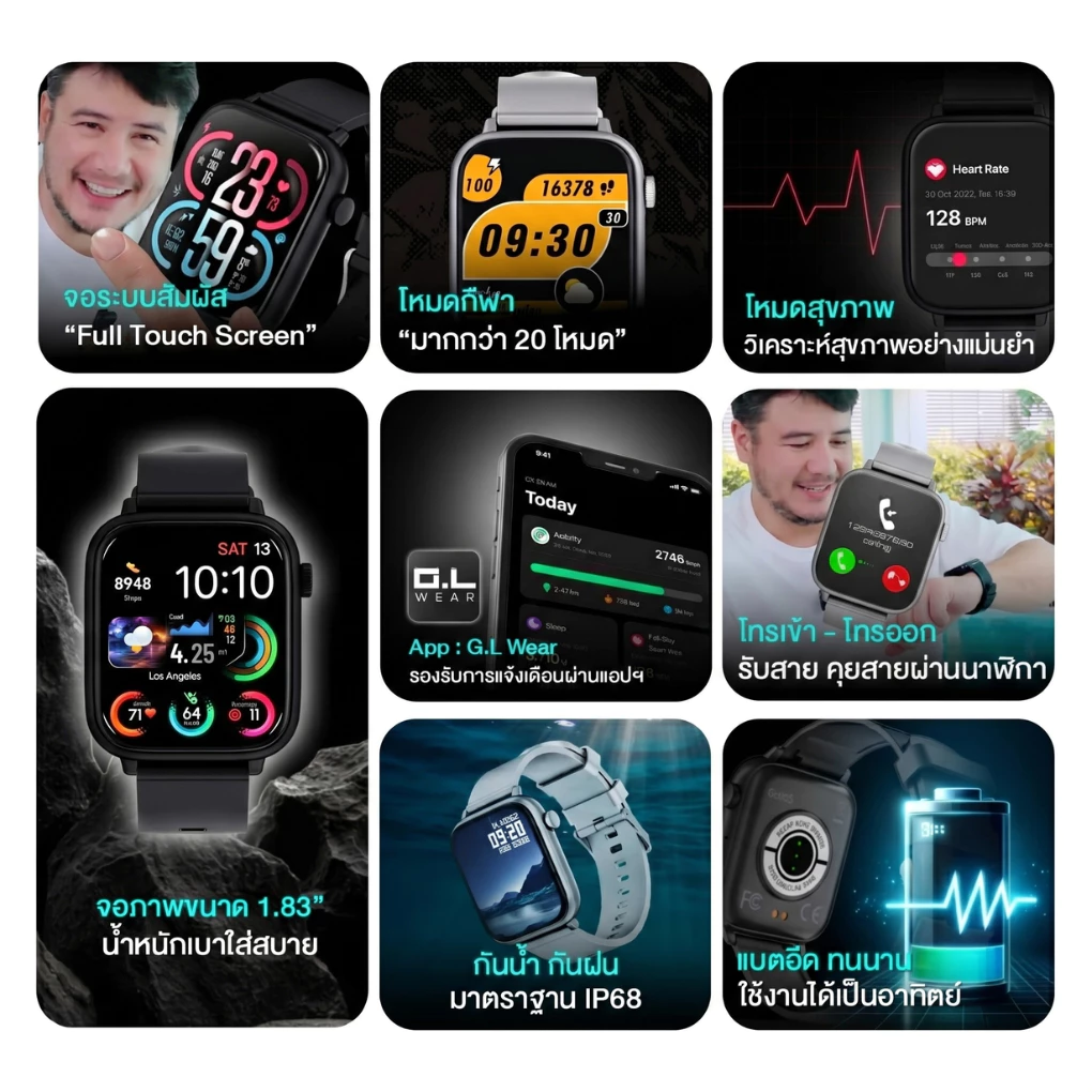 [โทรในน้ำได้]AXON Moni Health V.3  Smart Watch คุยสายได้ กันน้ำ กันเหงื่อ จอ 1.83" สัมผัส Full Screen แบตอึด ประกัน 2ปี thumbnail 4