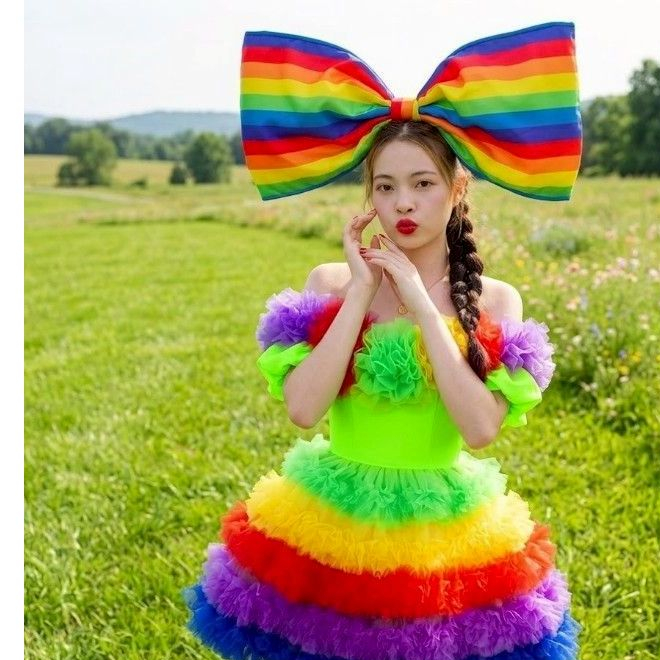 🌈✨คาดผมโบว์สีรุ้งLGBTQ โบว์มีไฟคาดผมโบว์ไซส์Miniสองชั้น (ไม่มีหาง) แฟชั่นมาแรง 🎇🎆