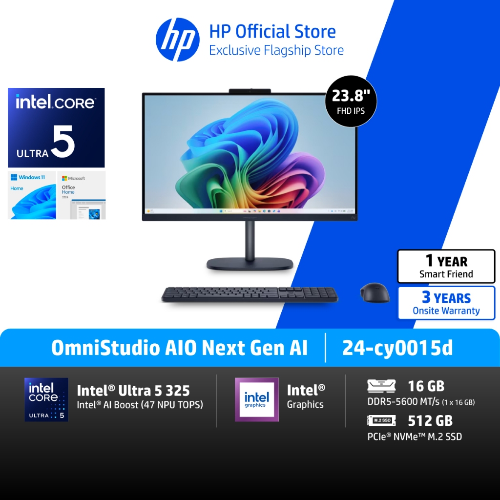 HP OmniStudio AIO NG AI| Ultra 5 325 | Intel Graphics |16/512 |  24" IPS FHD | Win11+MS24 | 3Yrs