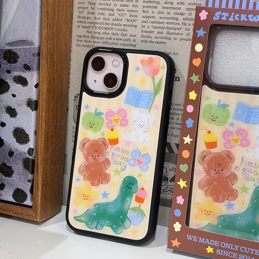 Have a nice day  ip case with magnet เคสมือถือแม่เหล็กแบบขอบดำทึบ ลายเพ้นน่ารัก บิงบิง เท๊ดดี้ ไดโน | Stickwithme4ev