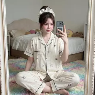 ชุดนอนผ้าไหมญี่ปุ่นผ้านุ่มยืดใส่สบาย แขนสั้น ขายาว แต่งลาย น่ารัก สินค้าพร้อมส่งไทย
