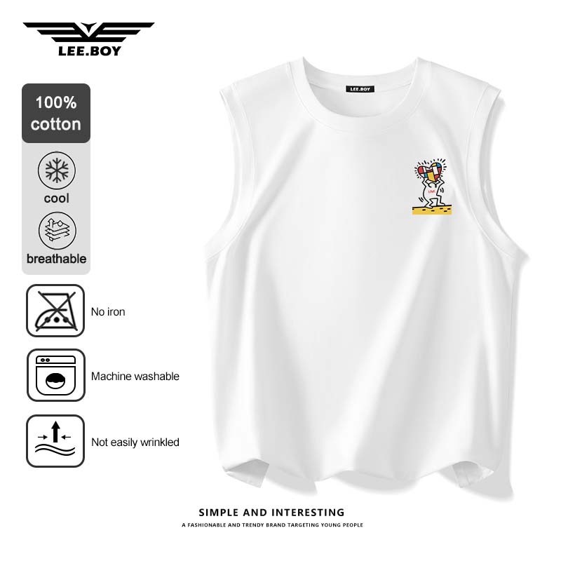 เสื้อกล้ามโอเวอร์ไซส์ ลายกราฟฟิก คอกลม ผ้าฝ้าย100% แฟชั่นสำหรับผู้ชาย สกรีนมาใหม่ สวมใส่สบาย สตรีทสไตล์ (พร้อมส่ง)