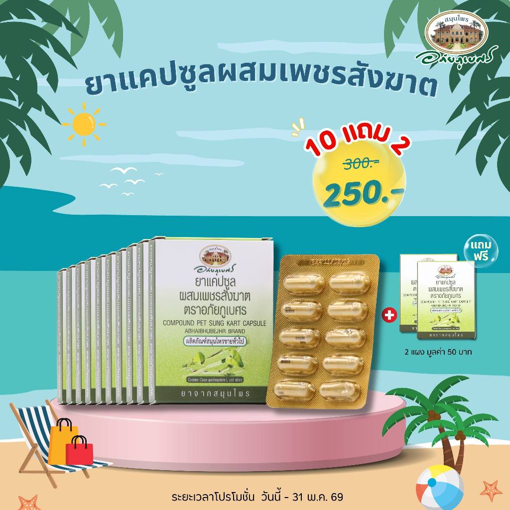 ยาแคปซูลผสมเพชรสังฆาต 10 แคปซูล (แผง) 10 แผง แถมฟรี 2 แผง