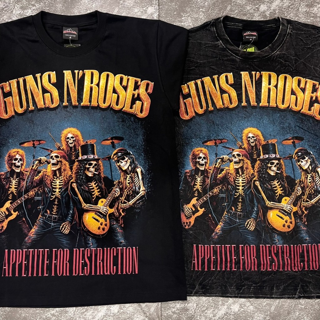 เสื้อยืดผ้าฟอก-ผ้าดำ Nirvana ยิ้ม (ป้ายRocktee เรืองแสง) ผ้าCotton100
