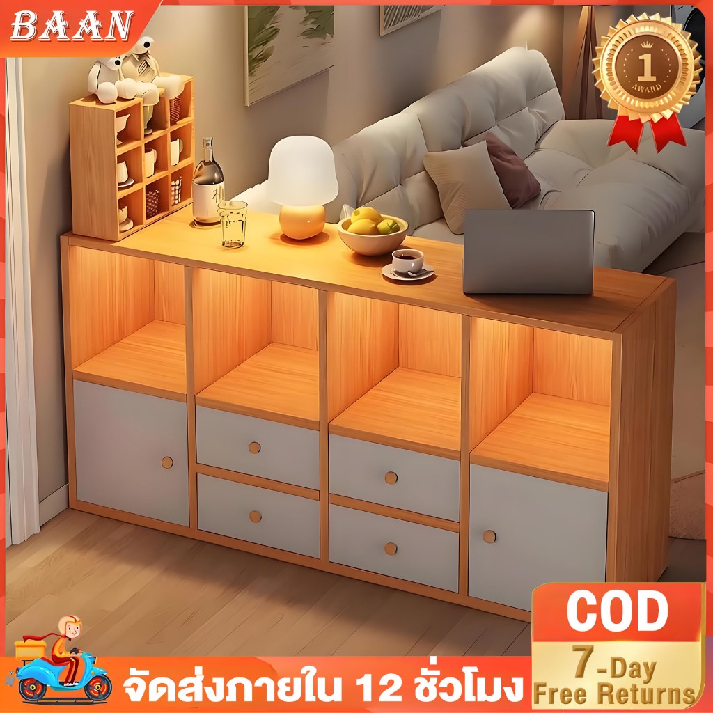 BA 【มีลิ้นชัก】ตู้เก็บของ ทำจากไม้ มีแผงประตู 90/120CM อเนกประสงค์ ความจุขนาดใหญ่ ชั้นวางหนังสือ เปิดชั้นวางจอแสดงผล
