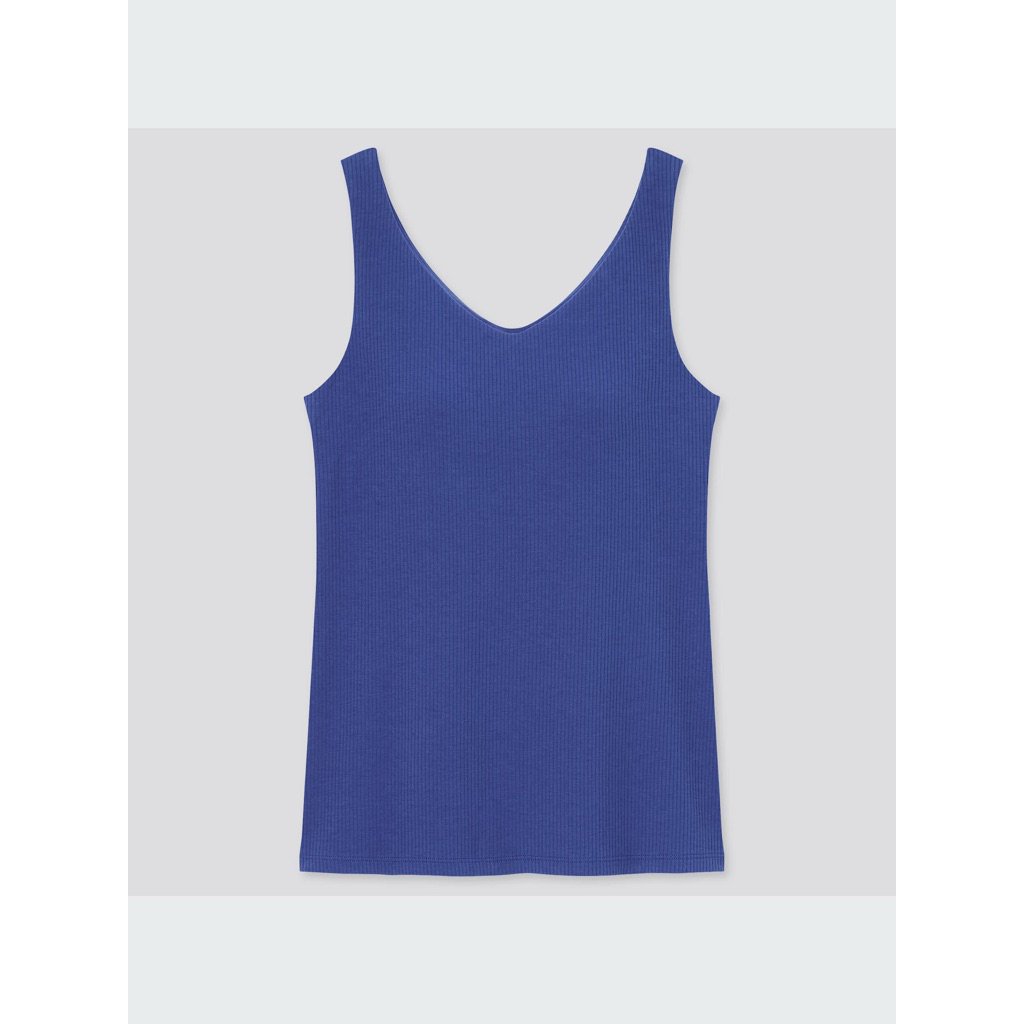 Bra top Uniqlo AIRism เสื้อกล้ามผ้าร่อง คอวี สีน้ำเงิน มือ 1 ป้ายห้อย ไซส์ S