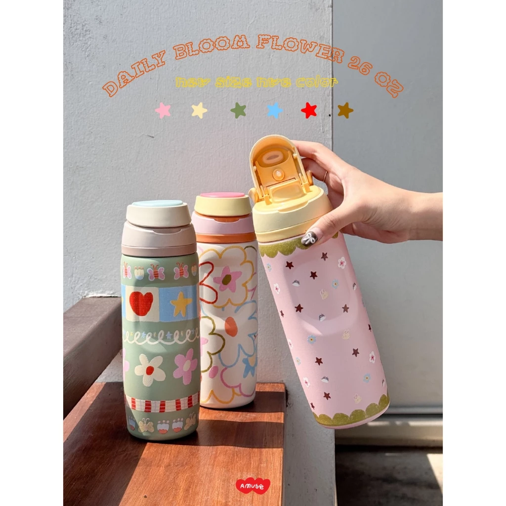 (ไซส์26oz.)amuse.stuff-Daily bloom flower bottle – new size 26oz/770ml กระติกน้ำขนาดใหม่พกง่ายขึ้น🫧💖✨