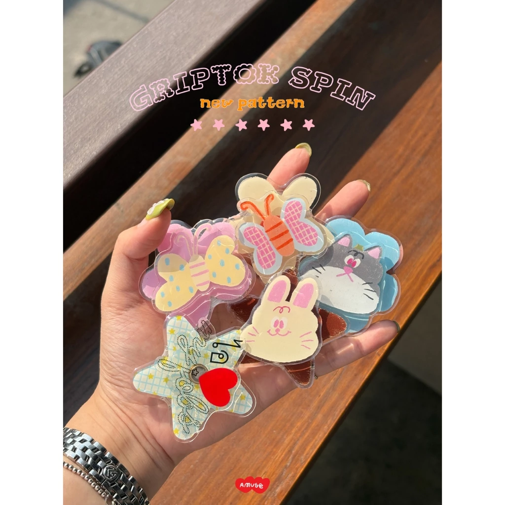 amuse.stuff-Spin Griptok flower ที่ติดหลังมือถือหมุนได้แบบฐานกาว
