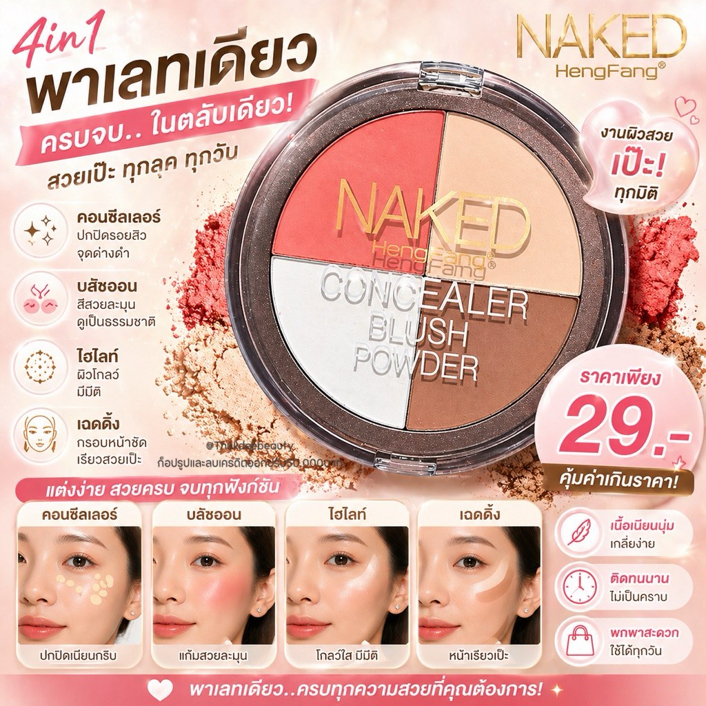 พาเลท Contour​ Highlight​ 4 สี (คละสี) คอนทัวร์ เฉดดิ้ง คอนซี​ลเลอร์​ 4in1 ในตลับเดียว ตลับใหญ่ ​ กั