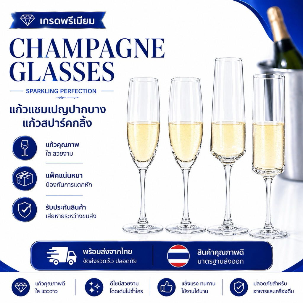 พร้อมส่ง🥂แก้วแชมเปญ สปาร์คกิ้ง สวยหรูหรา (รับประกันความเสียหาย)
