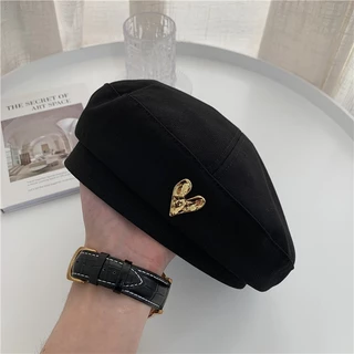 [W0123] หมวกเบเร่ต์ ลายหัวใจน่ารัก สไตล์เรโทร แฟชั่นฤดูหนาว Beret