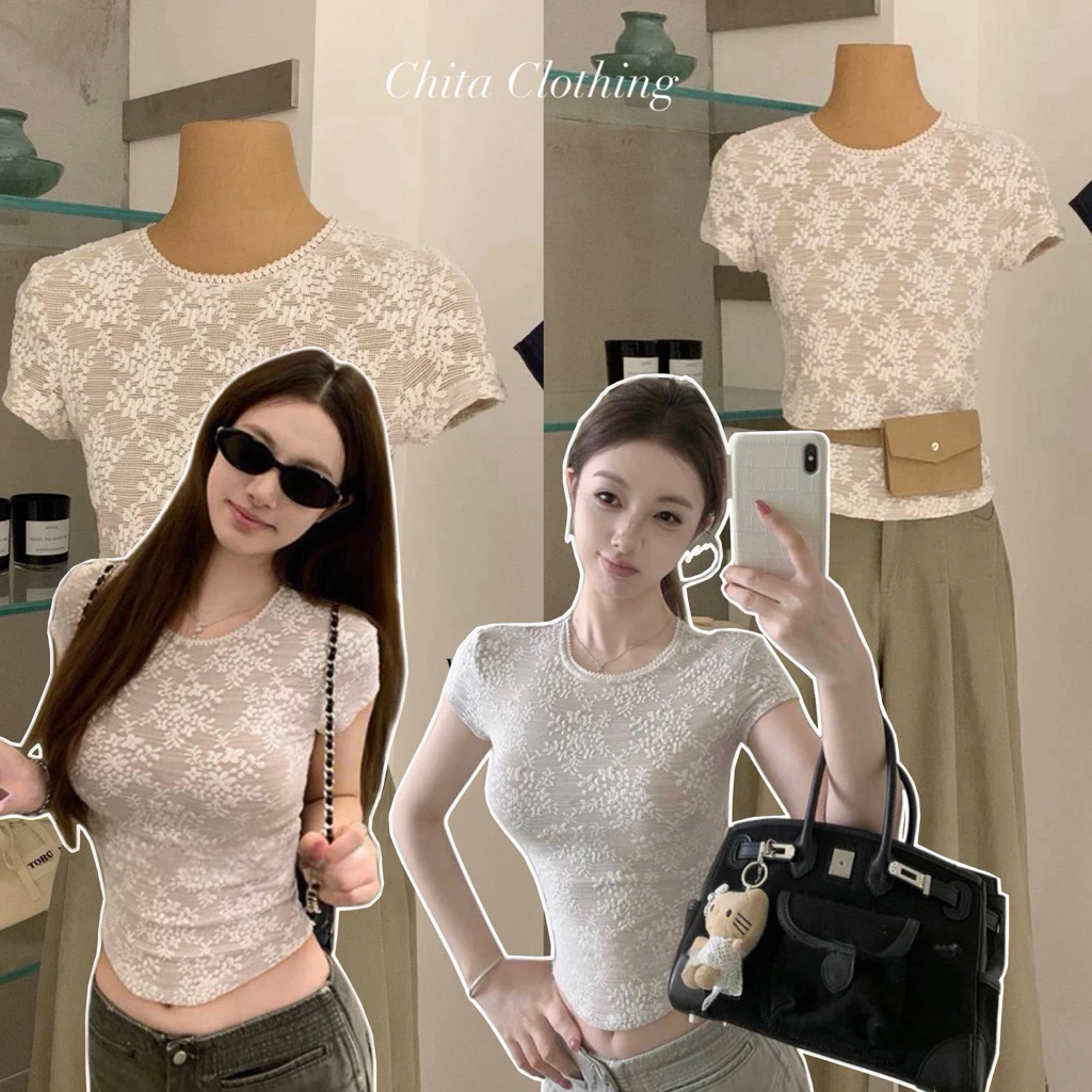 📍พร้อมส่ง📍9273 เสื้อลูกไม้ซีทรูทอฉลุลาย 3D สวยปราณีต ทรงเข้ารูปสลิมฟิตเป๊ะ ดีเทลคอกลมกุ๊นขอบหยักสุดคิ้วท์ เนื้อผ้านิ่ม