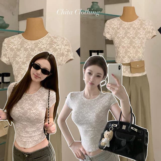 📍พร้อมส่ง📍9273 เสื้อลูกไม้ซีทรูทอฉลุลาย 3D สวยปราณีต ทรงเข้ารูปสลิมฟิตเป๊ะ ดีเทลคอกลมกุ๊นขอบหยักสุดคิ้วท์ เนื้อผ้านิ่ม