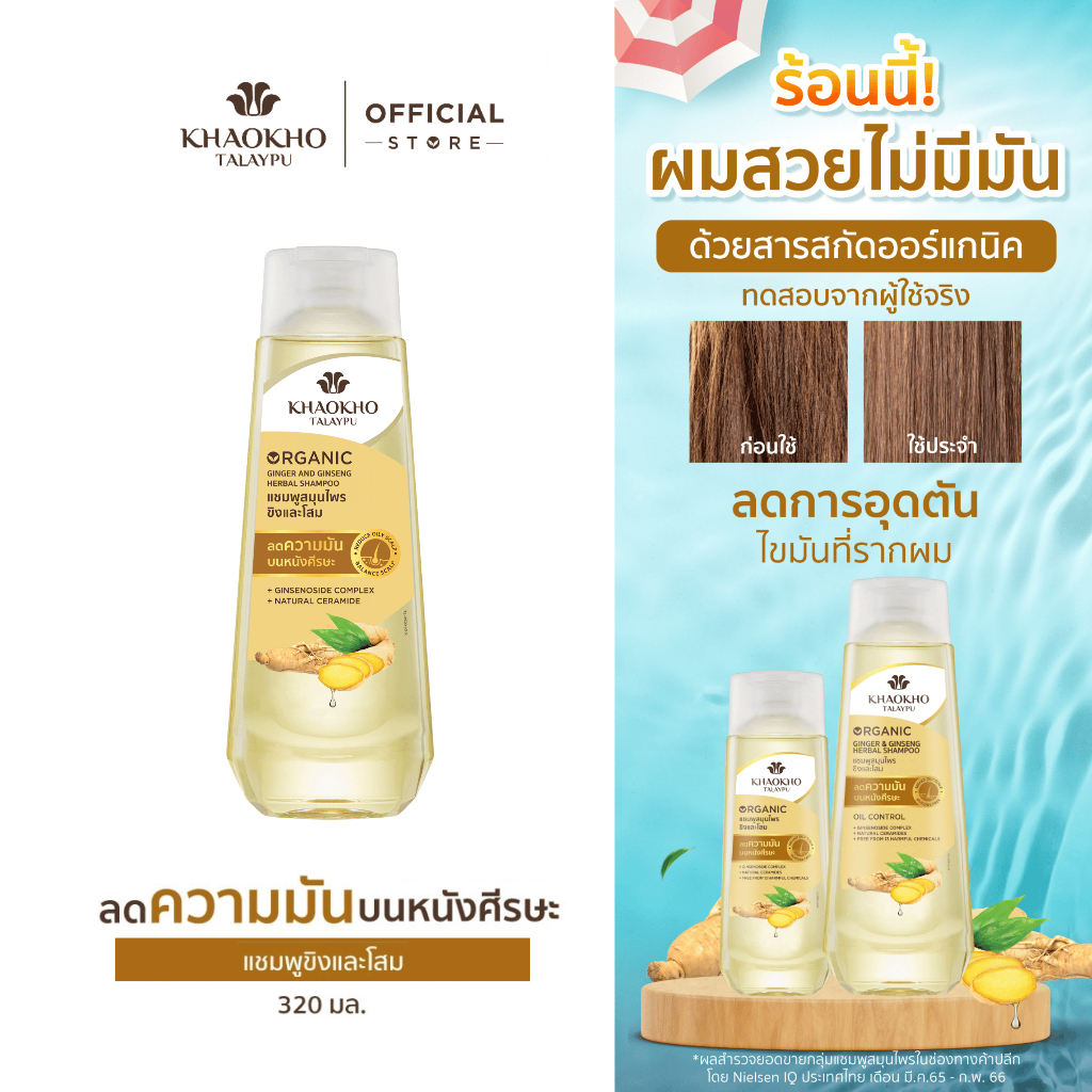 Khaokho Talaypu เขาค้อทะเลภู แชมพู สูตรโสมและขิง ช่วยลดความมันและคันหนังศีรษะ (320 มล.)