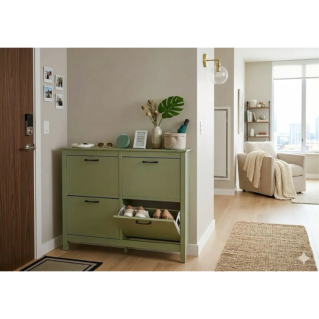 Tomato Home ชั้นวางรองเท้า Limestone 4dr shoe cabinet | เก็บได้ 24คู่ ตู้รองเท้าประหยัดพื้นที่