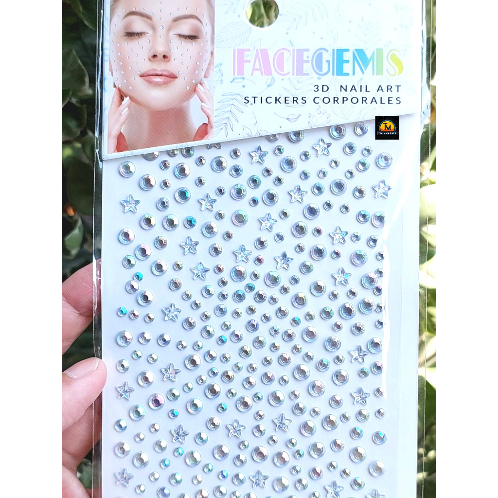 สติ๊กเกอร์เพชร คริสตัล หัวใจ ดาว ดอกไม้ เงิน แต่งหน้าปาร์ตี้ เพชรติดหน้า คริสตัลติดหน้า แต่งหน้า อุปกรณ์แต่งหน้า